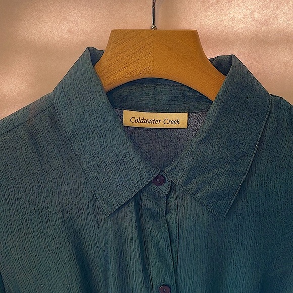 Coldwater Creek Button Down Blouse in Dark Teal - Picture 3 of 10